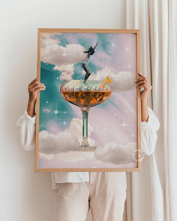 Retro Negroni Cocktail Collage Art Print, Vintage