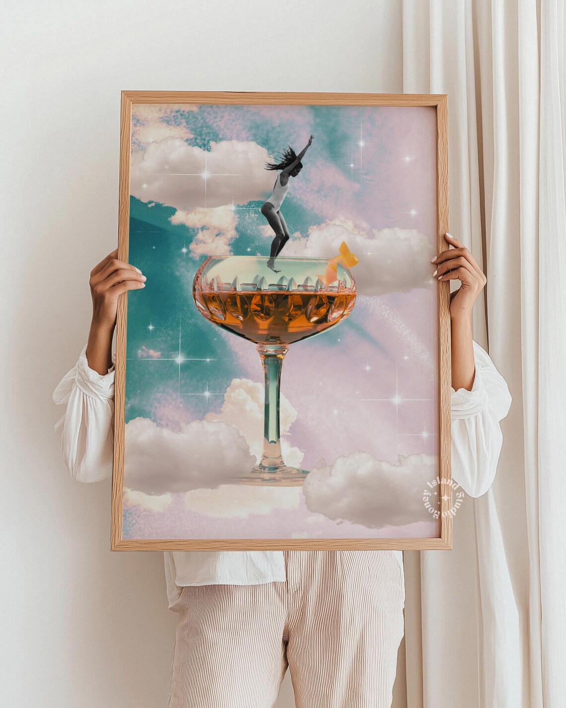 Retro Negroni Cocktail Collage Art Print, Vintage