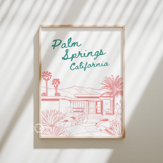 Palm Springs Print Retro Poster Bar Cart Decor Wall Trendy Art Girly Pink Prints Unframed