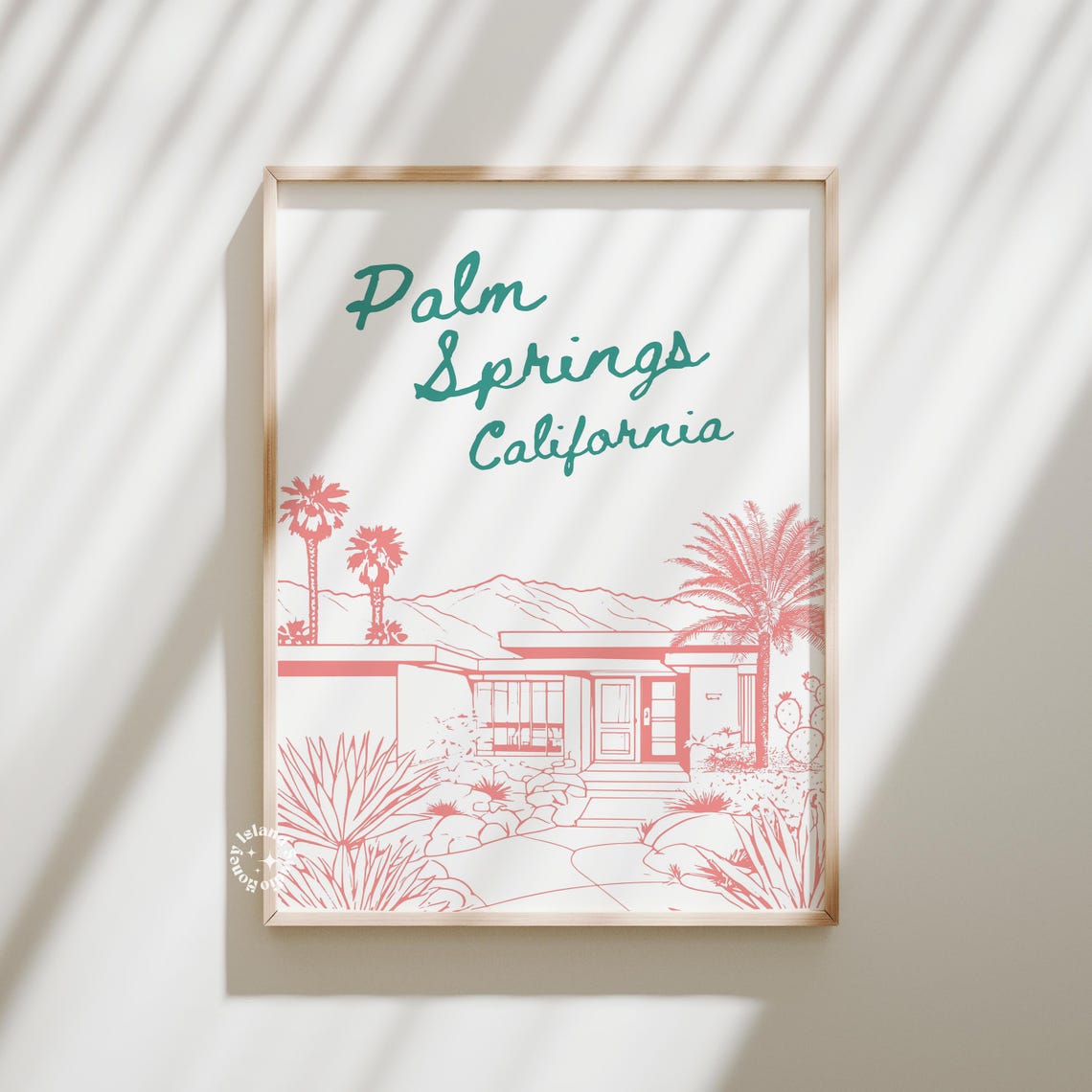 Palm Springs California Pink Mid-Century House Script Retro Art Poster