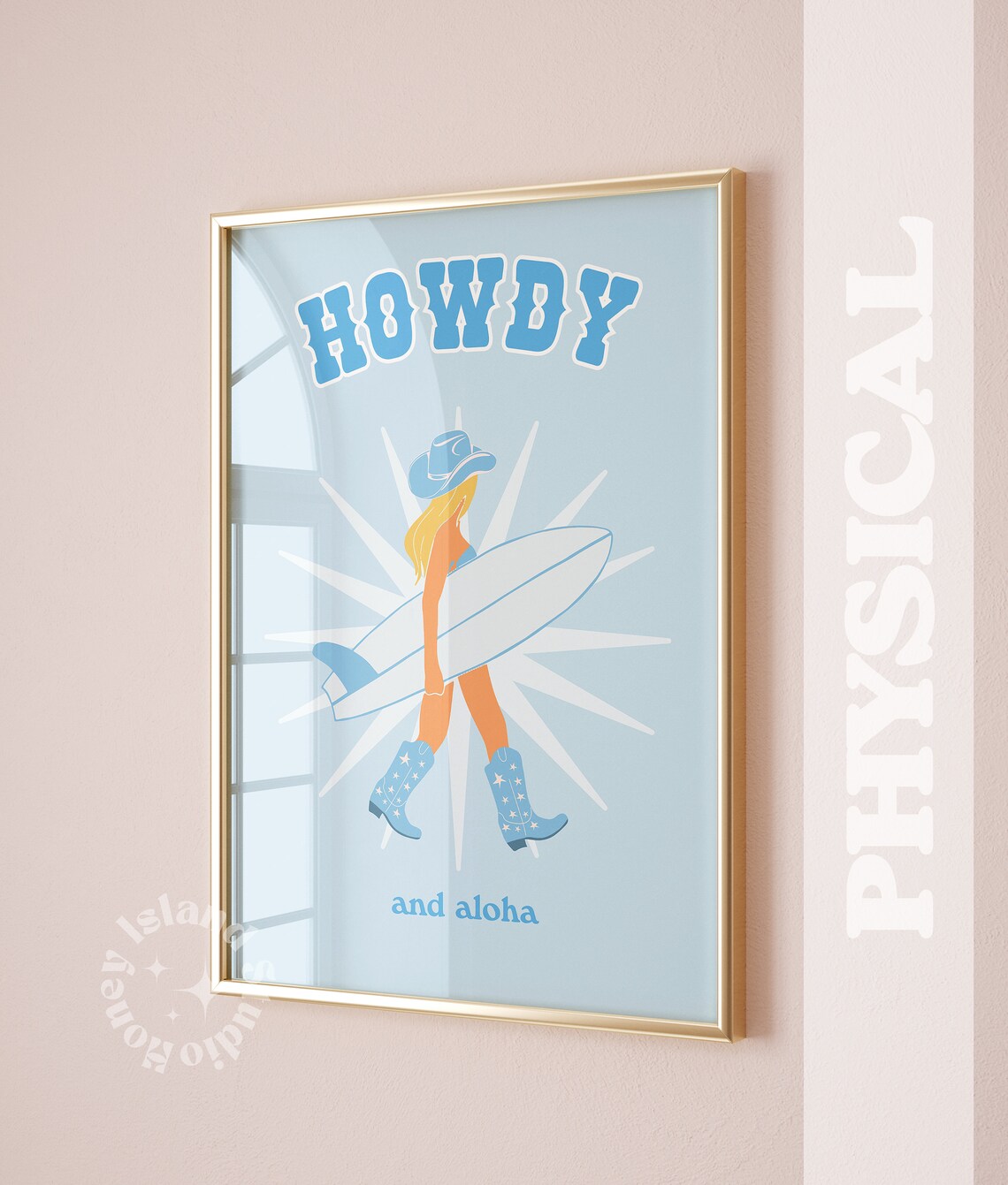 Howdy And Aloha Coastal Cowgirl Surfer Girl Art Print Beach Decor