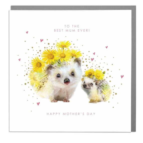 Best Mum Ever Hedgehogs Happy Mother's Day Floral Poster Card