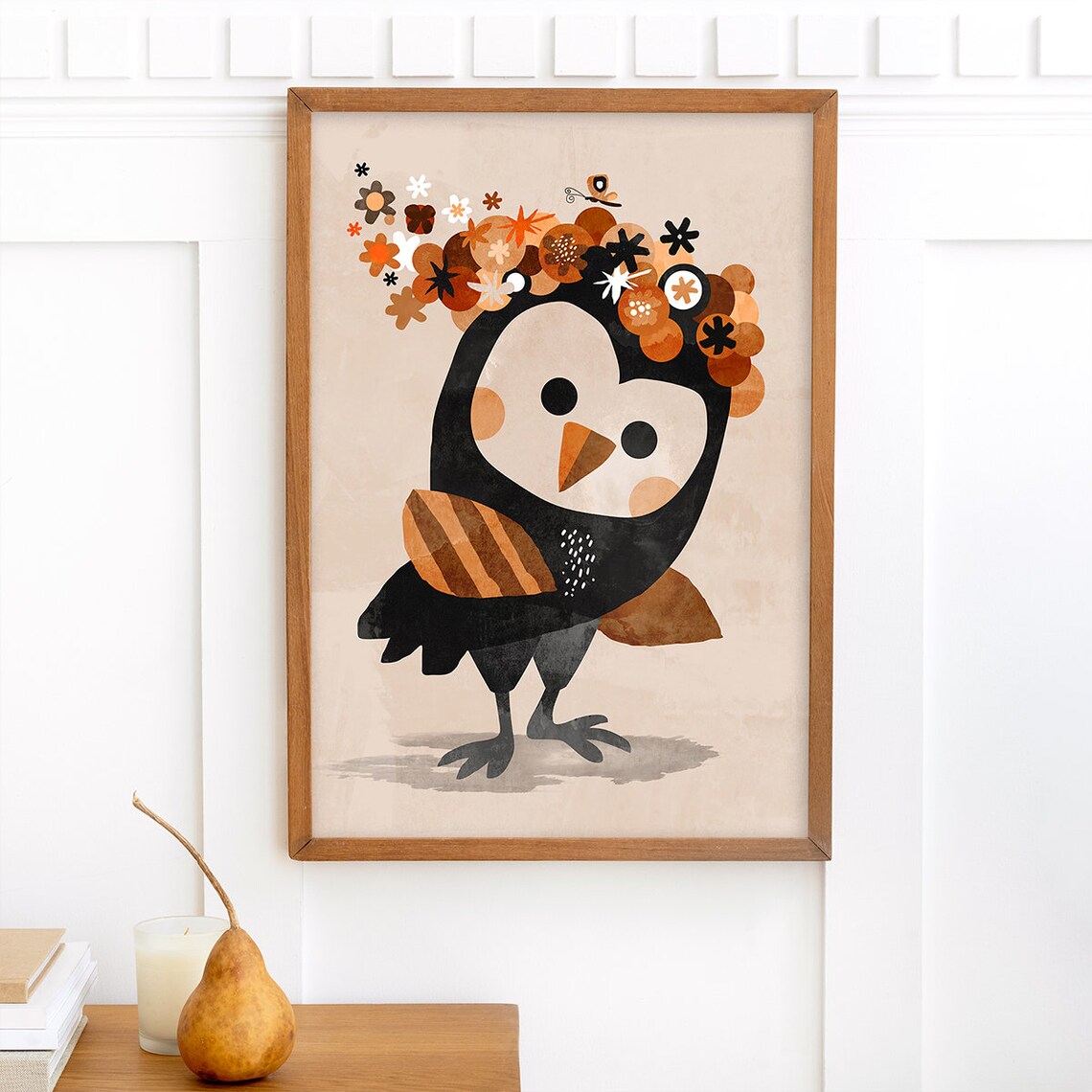 Cute Owl Wearing Floral Crown Brown Nursery Kids Room Decor Poster - Image 2