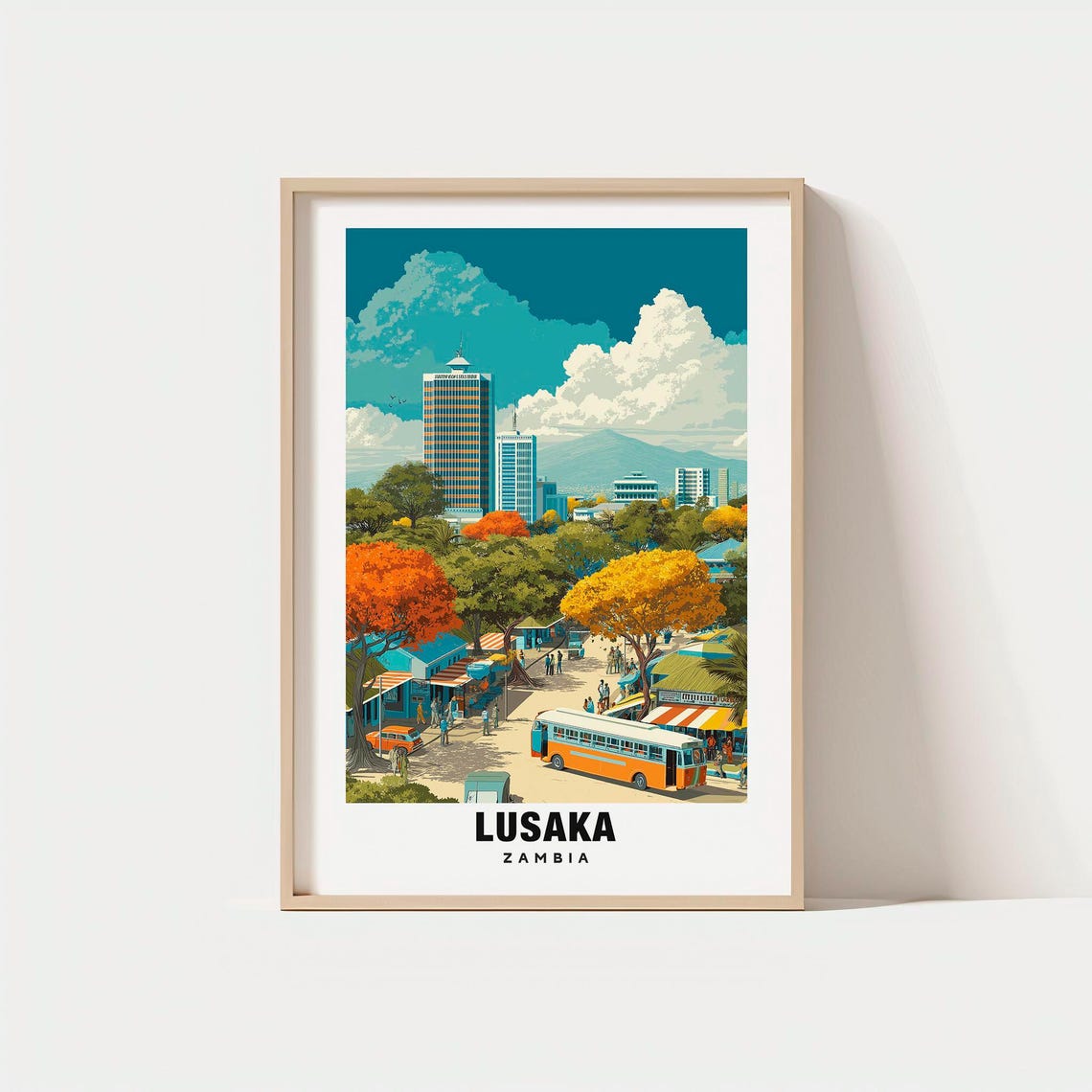 Lusaka Print Zambia Poster Travel Art Urban Scene City Views Cultural Escape Scenic Landscape Modern Charm Southern Africa