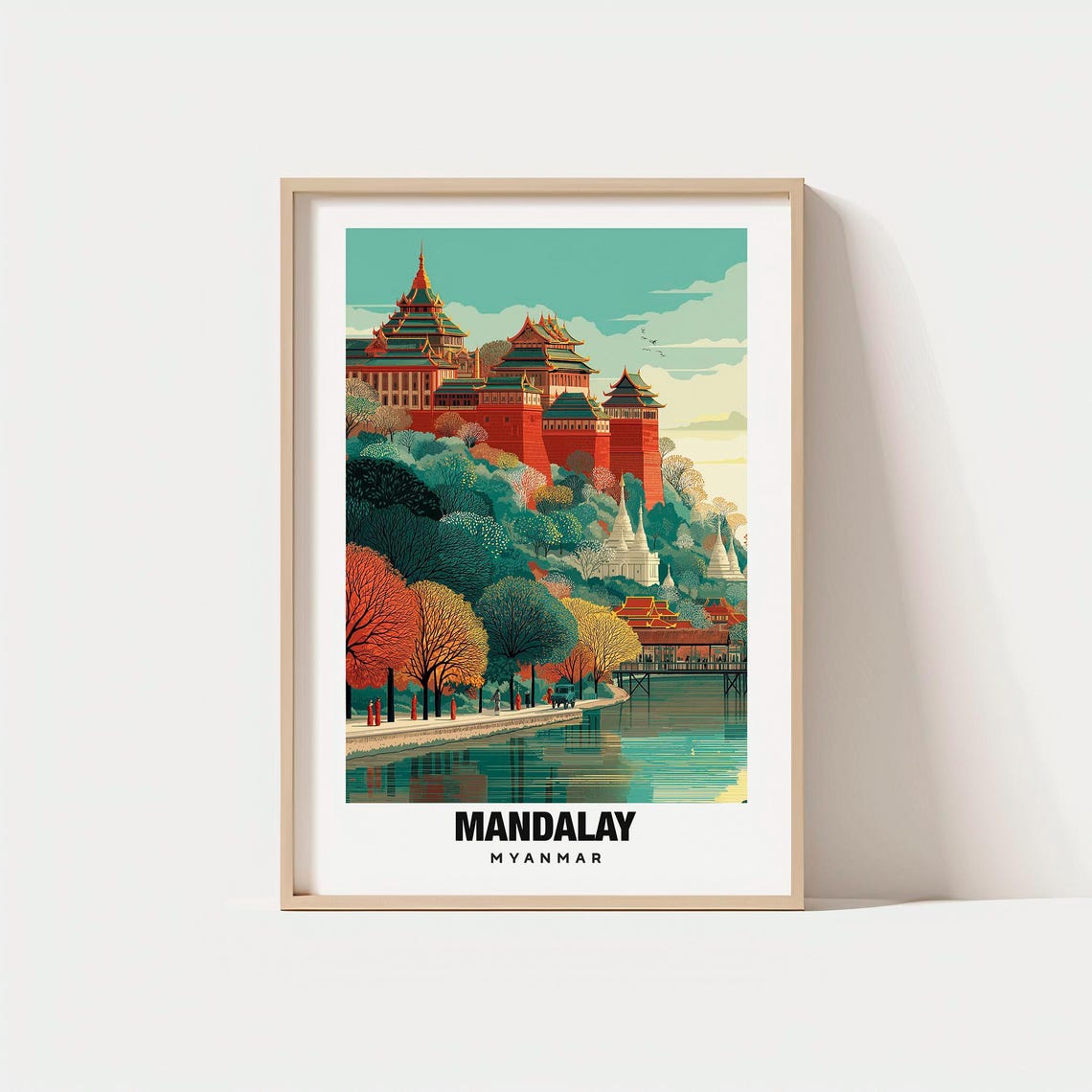 Mandalay Myanmar Royal Palace Hill Temples Moat Sunset View Poster