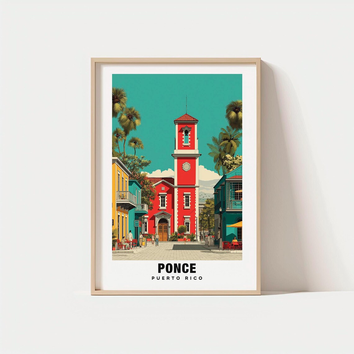 Ponce Puerto Rico Red Church Bell Tower Colorful Street Poster