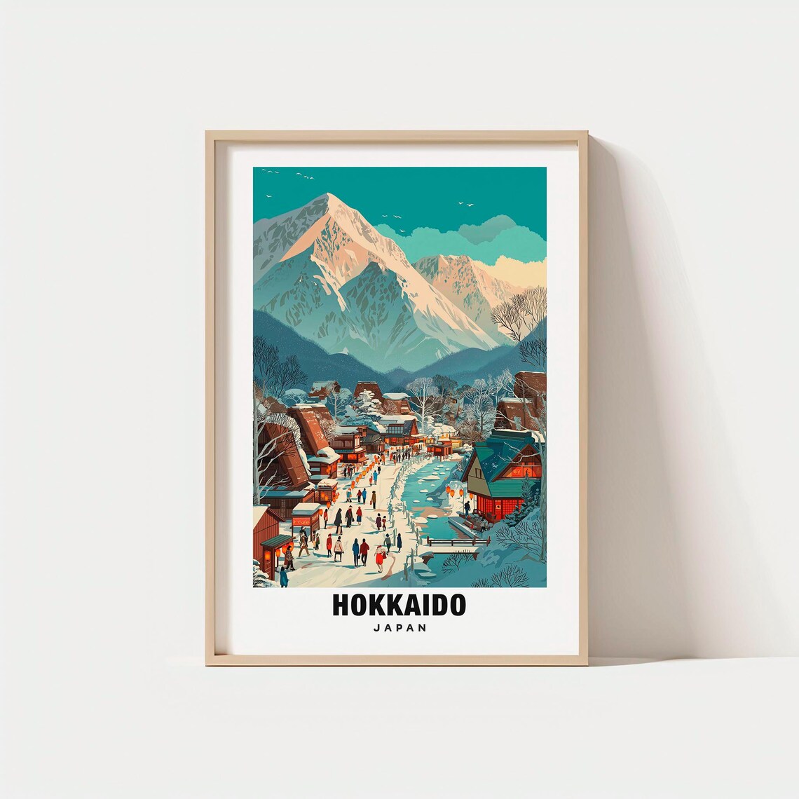 Hokkaido Japan Snowy Mountain Village Winter Street Scene Poster