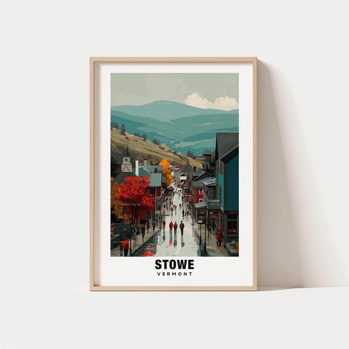 Stowe Vermont Fall Foliage Mountain Town Vintage Travel Poster