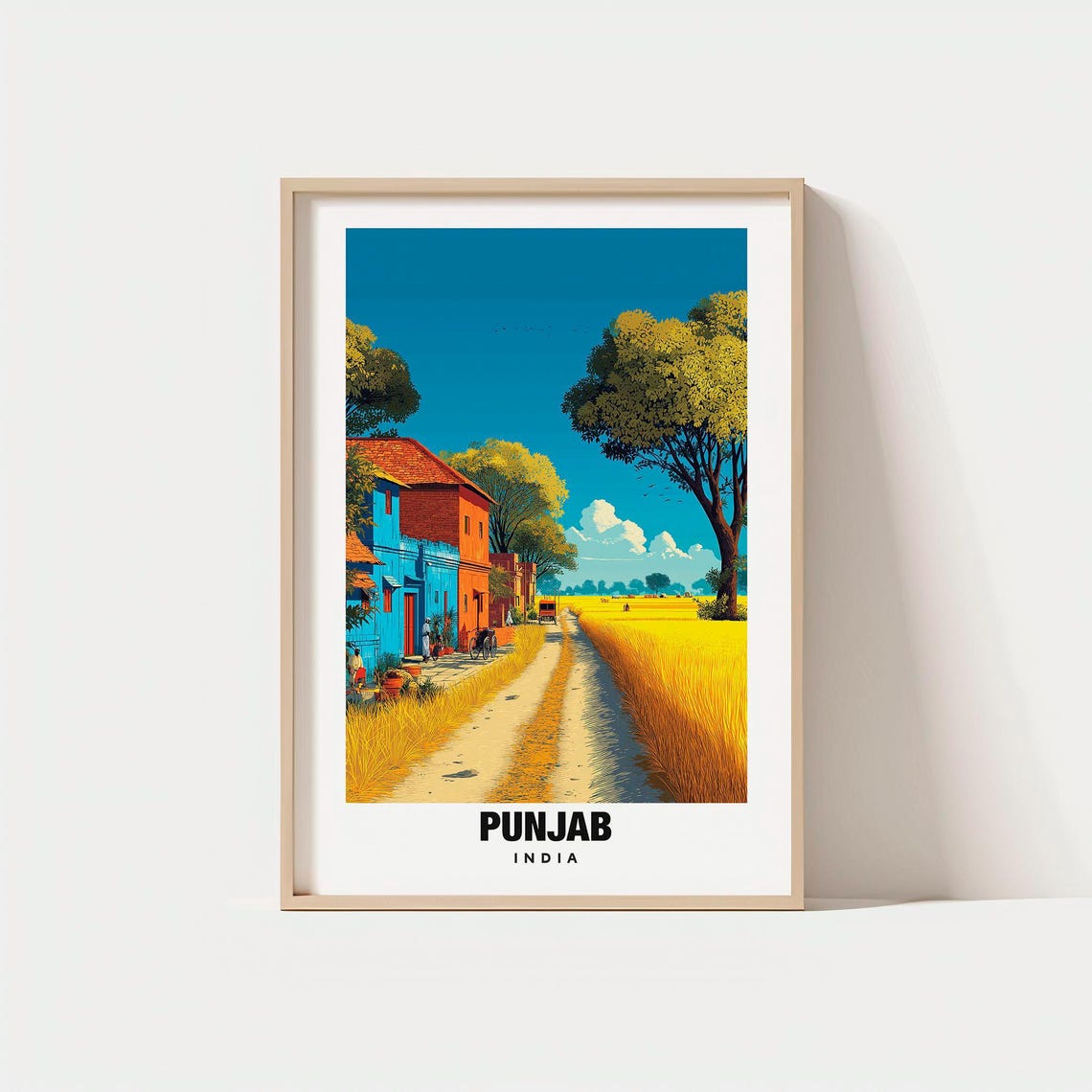 Punjab India Village Road Golden Wheat Fields Countryside Poster