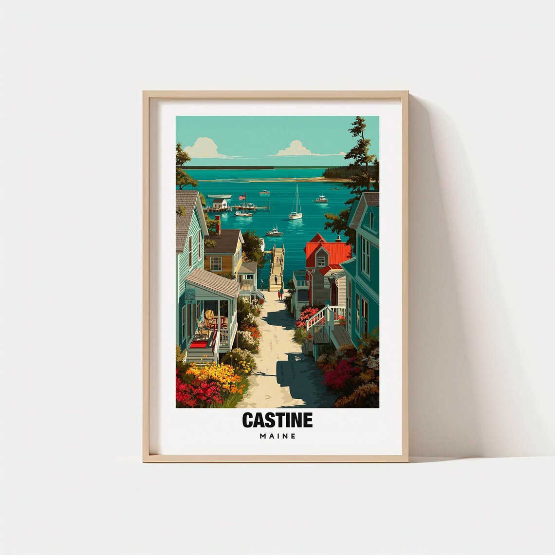 Castine Maine Scenic Harbor Village Sailboat Cottages Poster