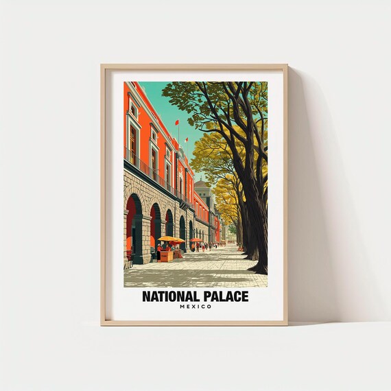 National Palace Travel Print Mexico Landmark Poster Birthday Present Wedding Gift