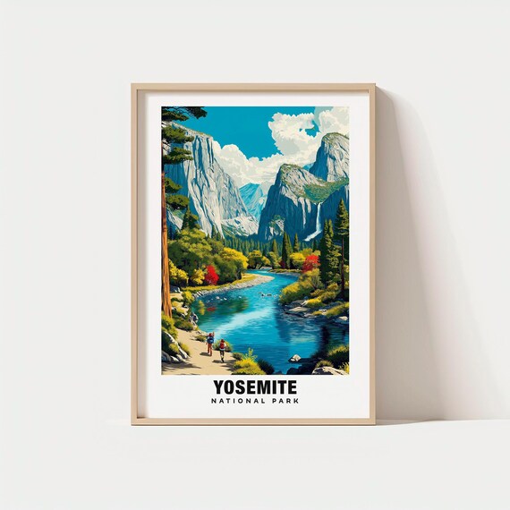 Yosemite National Park Granite Cliffs and River Valley Scene Poster
