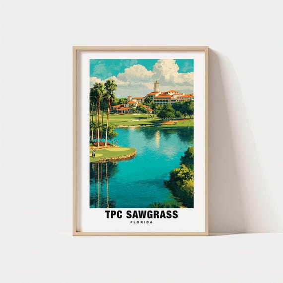 Tpc Sawgrass Print Florida Poster Golf Course Views Travel Art Scenic Fairways Water Hazards Iconic 17th Hole Golfing Escape