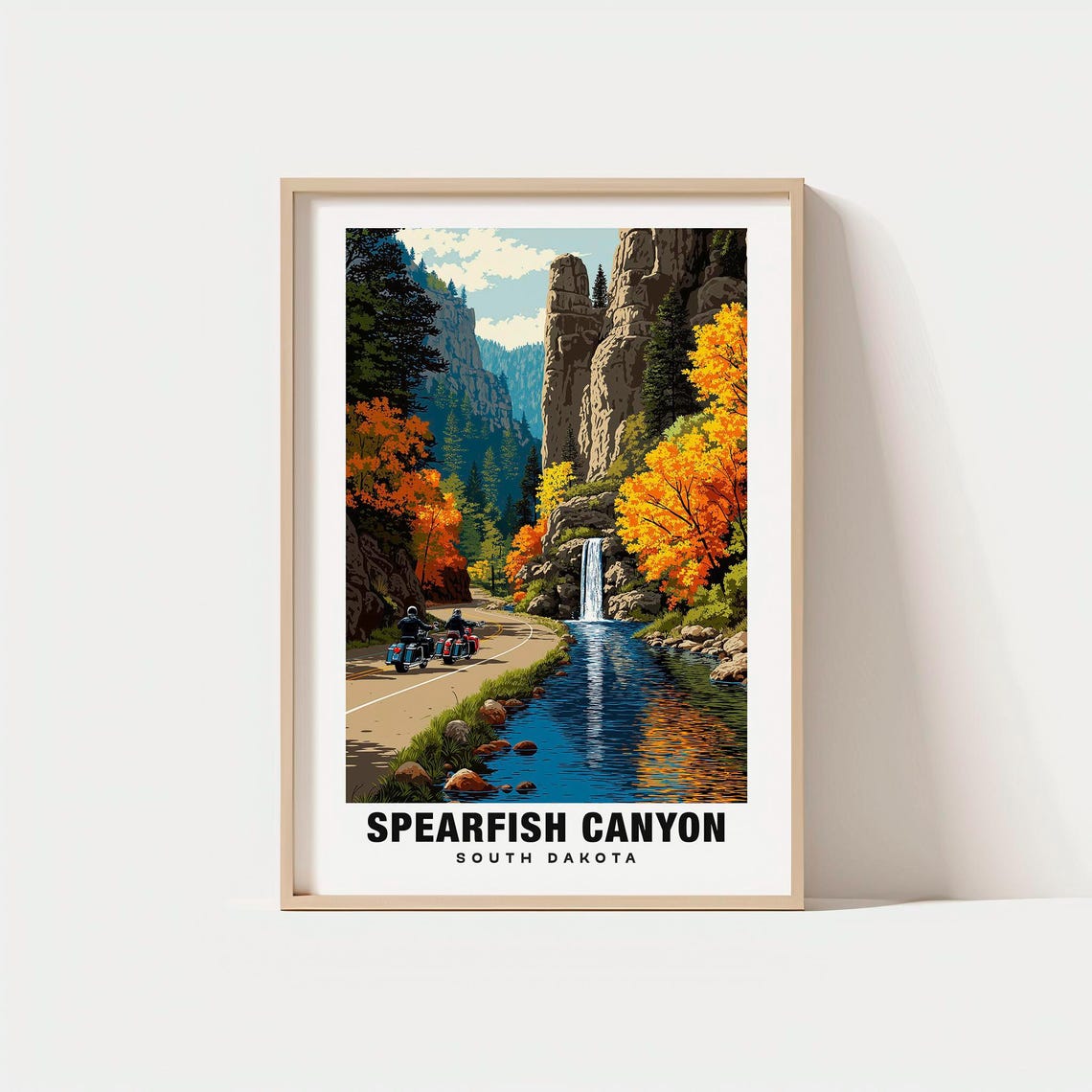 Spearfish Canyon South Dakota Waterfall Motorcycle Road Fall Poster