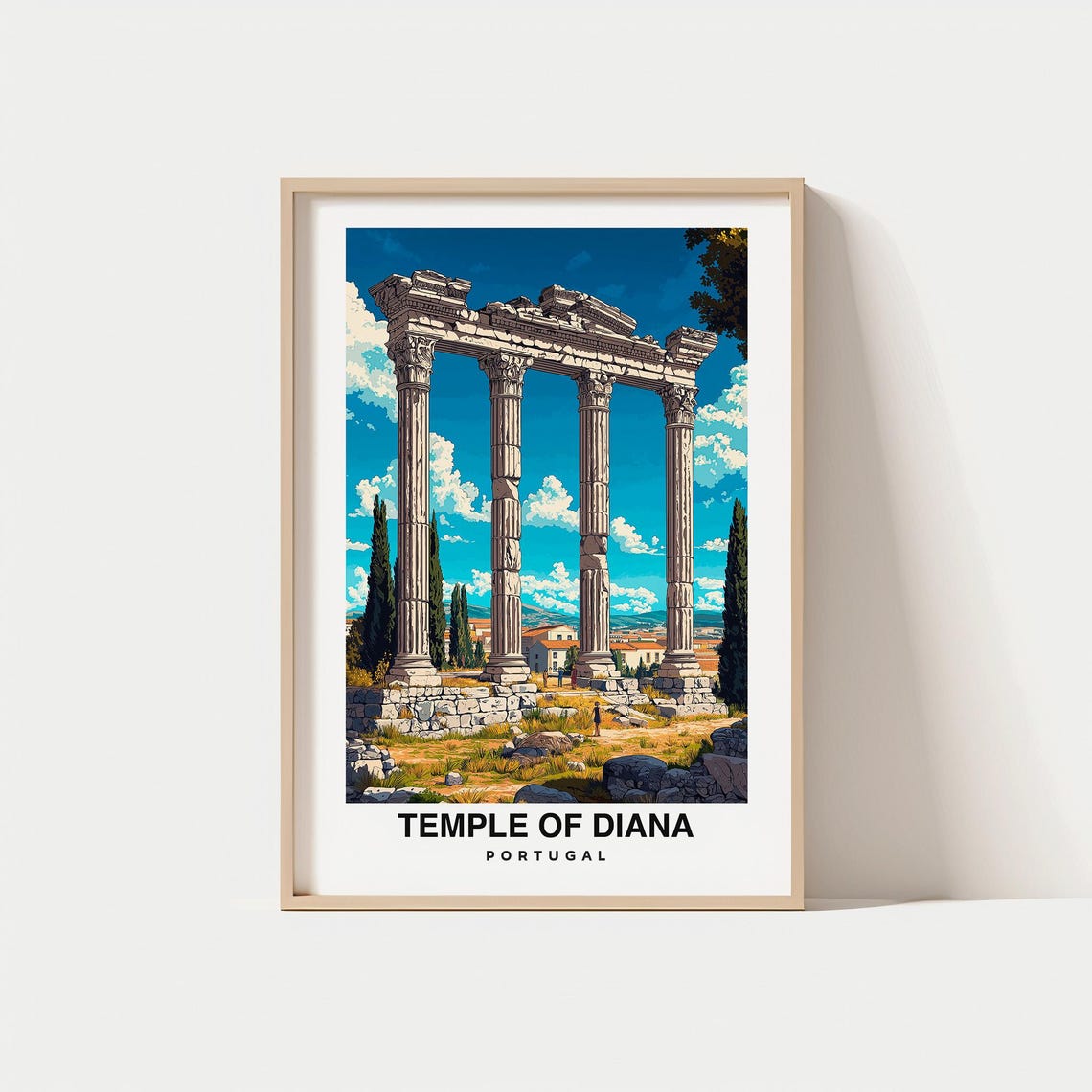 Temple Of Diana Print Portugal Poster Travel Wall Art Historic Print Scenic View Roman Ruins Ancient Landmark Vora Decor