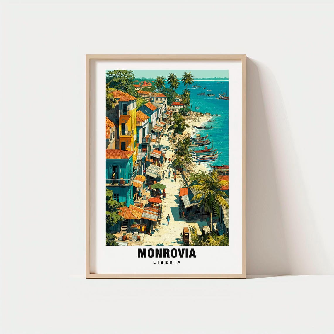 Monrovia Liberia West African Coastal Street Harbor Scene Poster