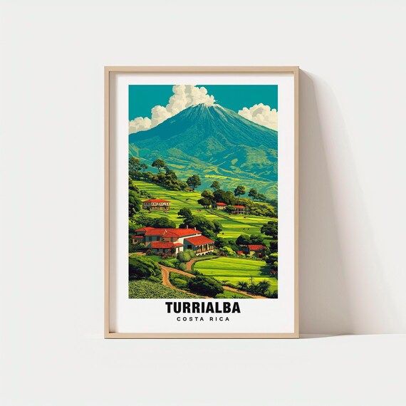 Turrialba Print Costa Rica Poster Travel Art Volcanic Scene Mountain Views Nature Escape Scenic Landscape Rural Charmcentral Valley