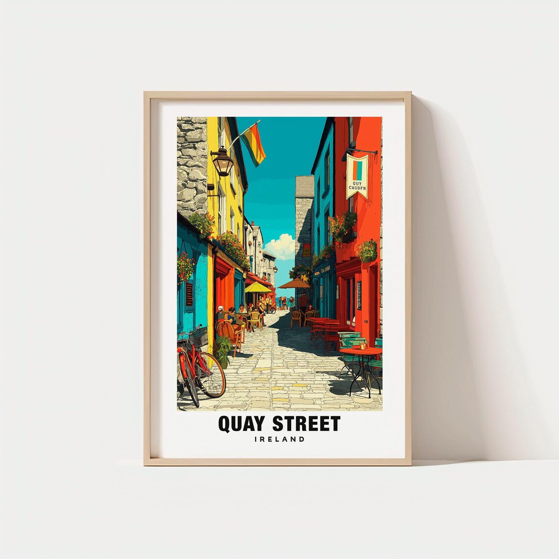 Quay Street Ireland Colorful Pubs Cobbled Lane Cafes Travel Poster