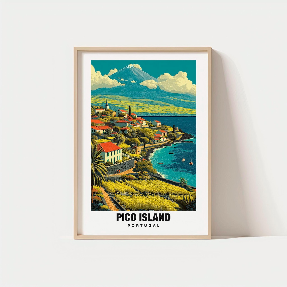 Pico Island Portugal Azores Volcano Vineyard Coastal Village Poster
