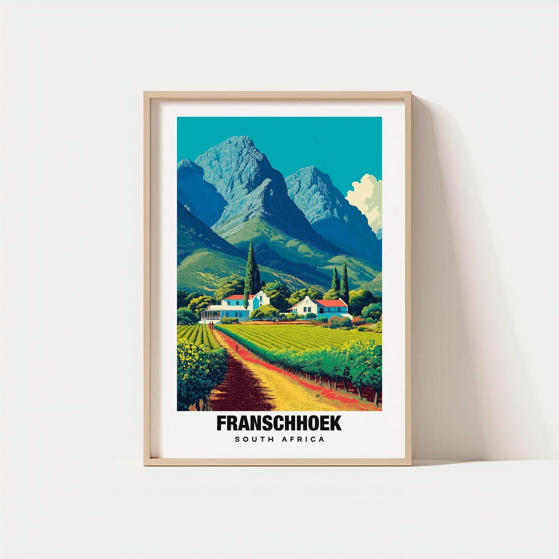 Franschhoek South Africa Vineyard Valley Mountain Wine Travel Poster
