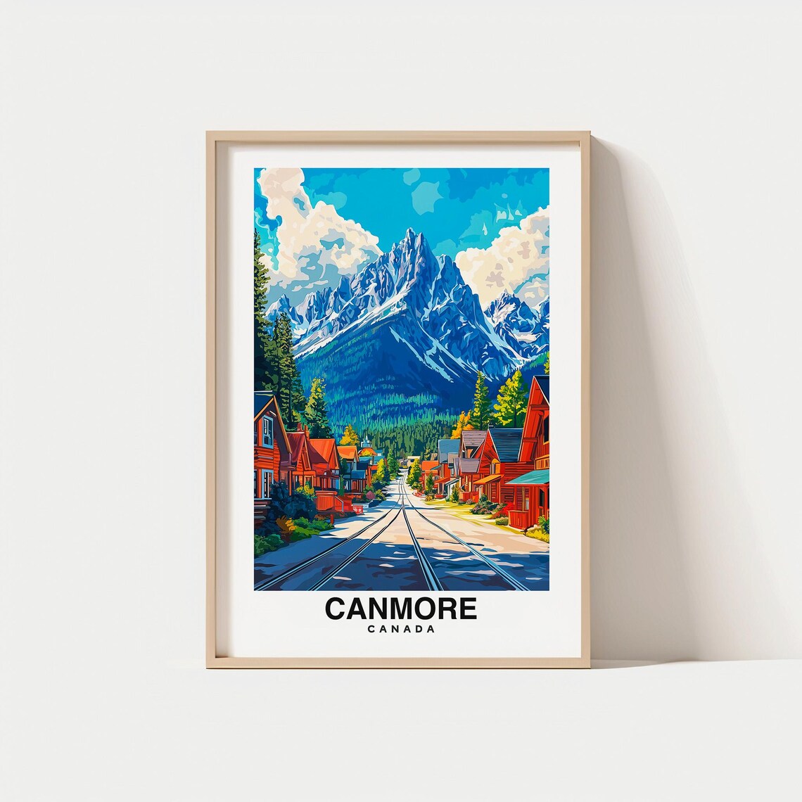 Canmore Print Travel Poster Canadian Art Scenic Mountains Outdoor Adventure Rocky Mountain Views Vibrant Town Nature Beauty Alberta