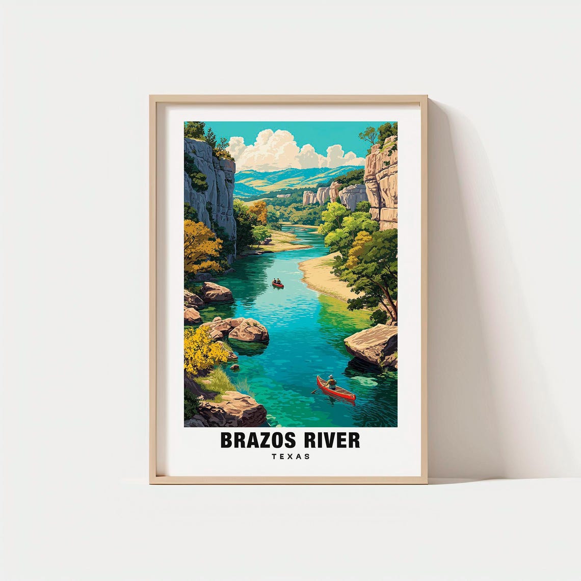 Brazos River Texas Canyon River Canoe Adventure Scene Poster