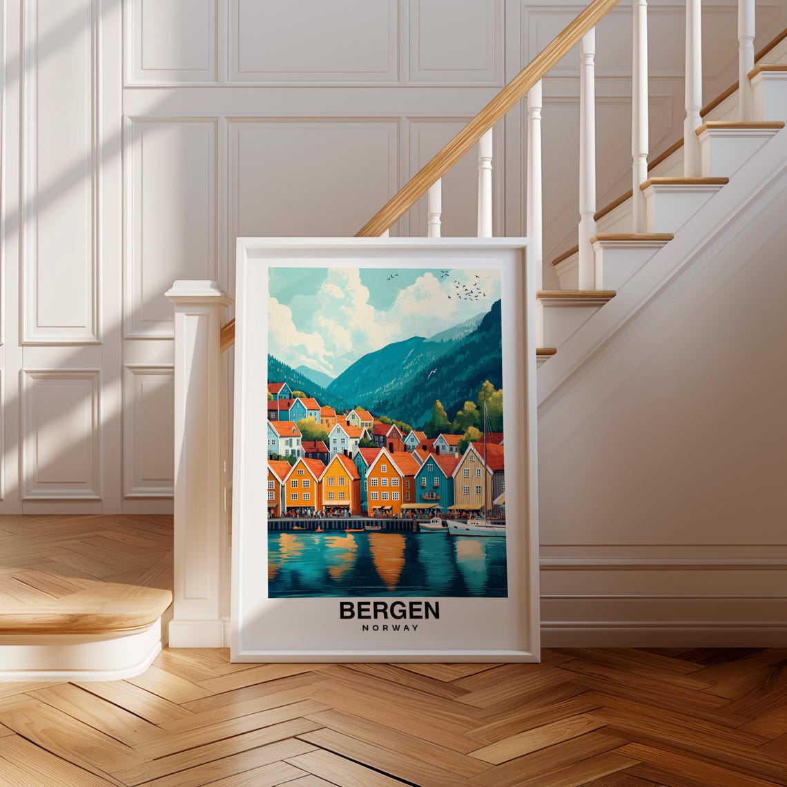 Bergen Print Norway Poster Travel Wall Art Cityscape Print Europe Poster Fjord Art Coastal Decor Scenic Print Travel Poster