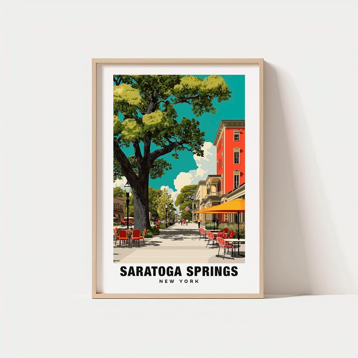 Saratoga Springs New York Tree Lined Main Street Summer Cafe Poster