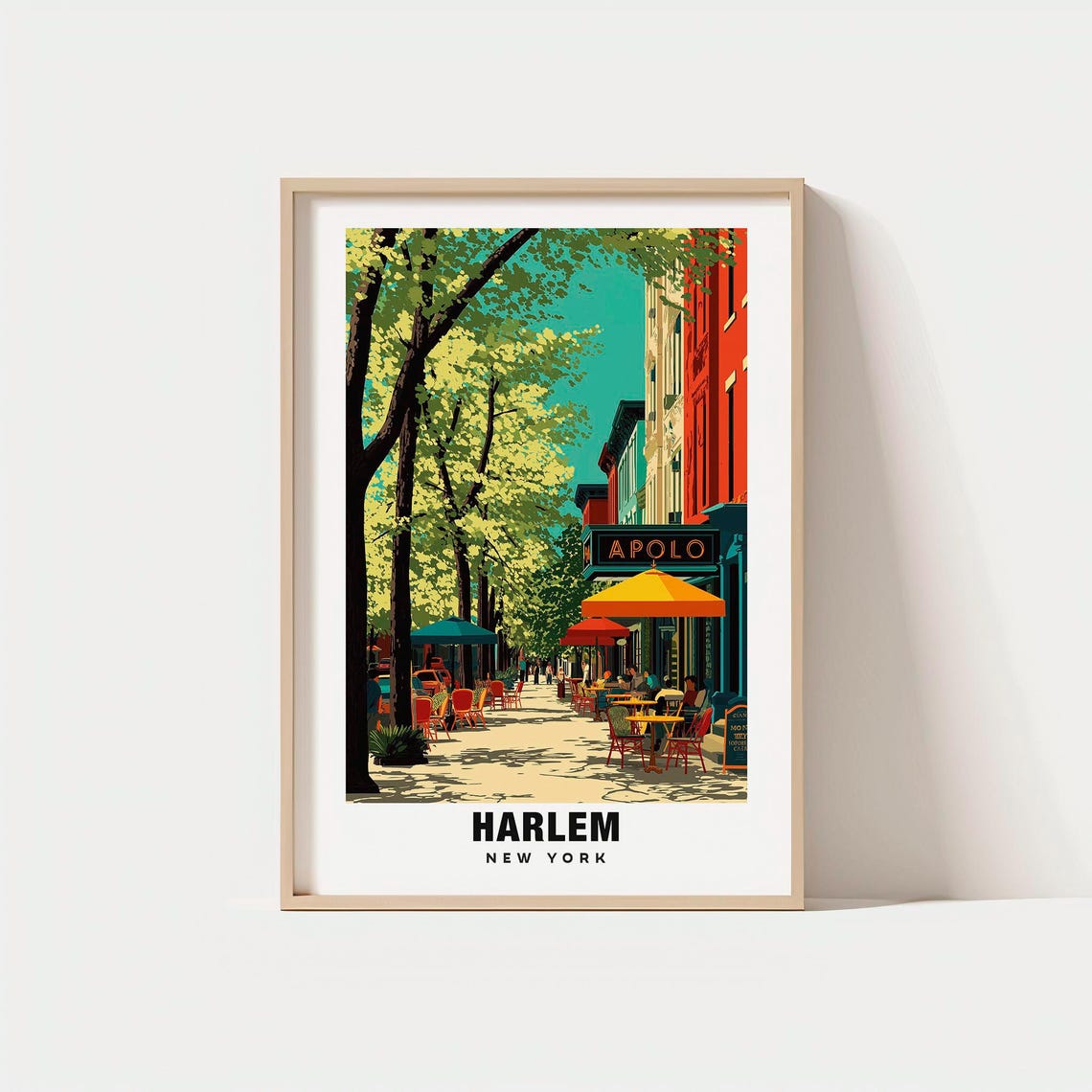 Harlem New York Apollo Cafe Street Vintage Jazz Travel Poster