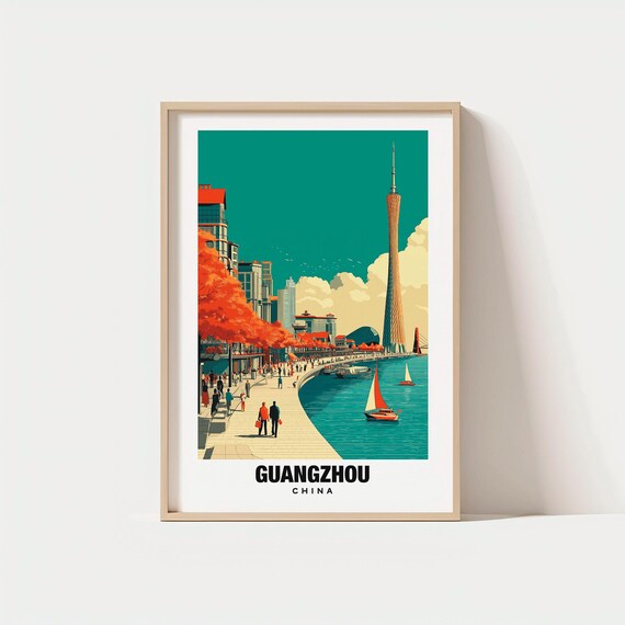 Guangzhou China Canton Tower Riverfront Sailboats City Poster