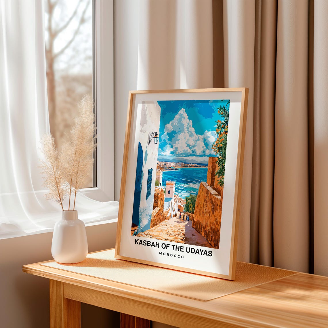 Kasbah Of The Udayas Print Morocco Poster Travel Wall Art Historic Print Scenic Art Coastal View Cultural Landmark Travel Poster - Image 3
