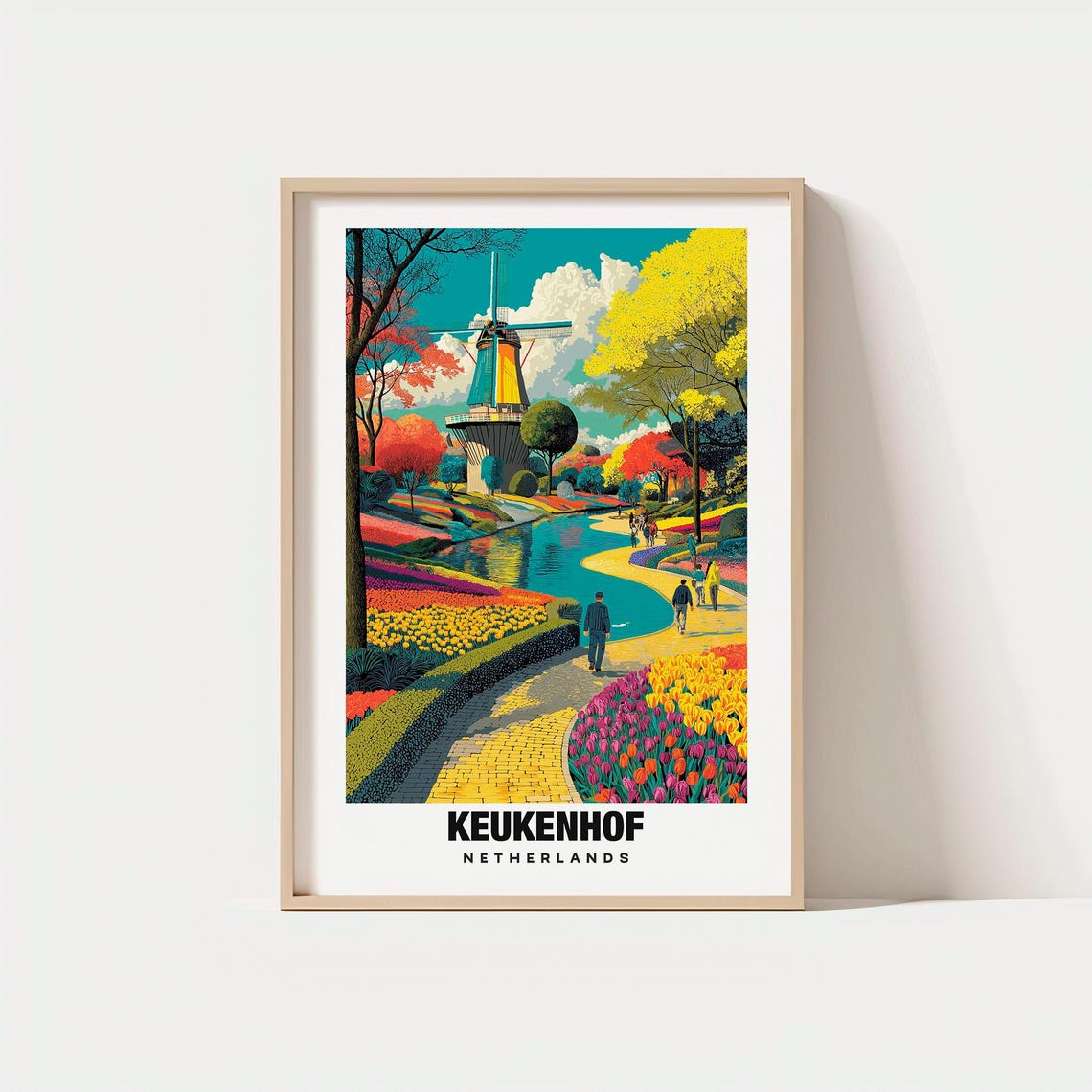 Keukenhof Netherlands Windmill Tulip Fields Spring Garden Poster