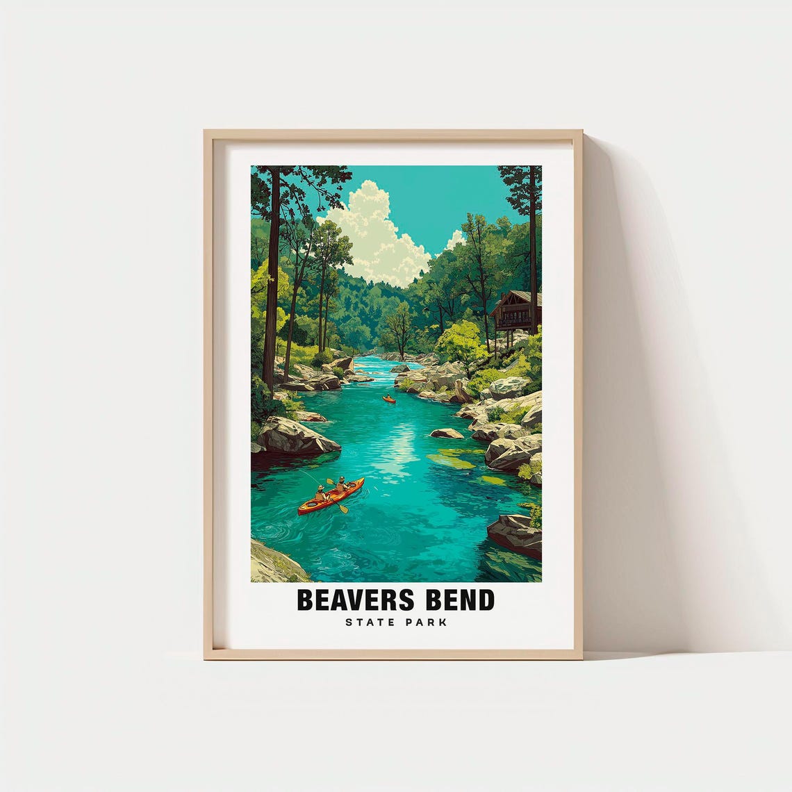 Beavers Bend State Park Oklahoma River Kayak Forest Scene Poster