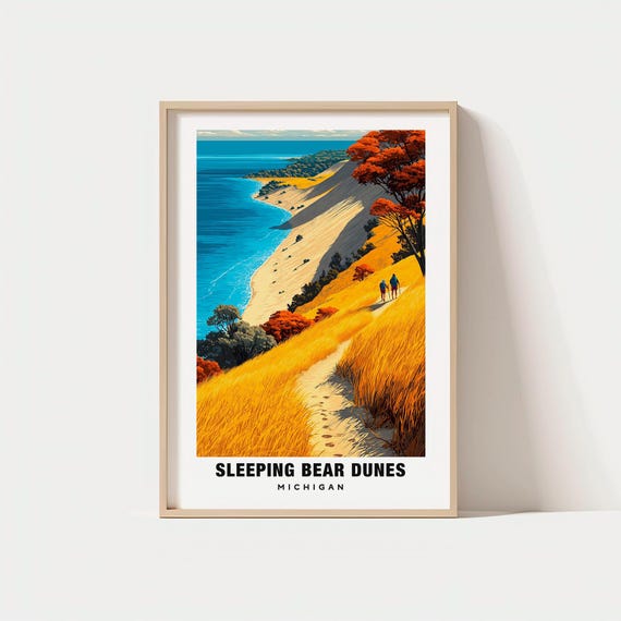 Sleeping Bear Dunes Print Michigan Poster Views Art Charm Beauty Scenic Landscape Lakeshore
