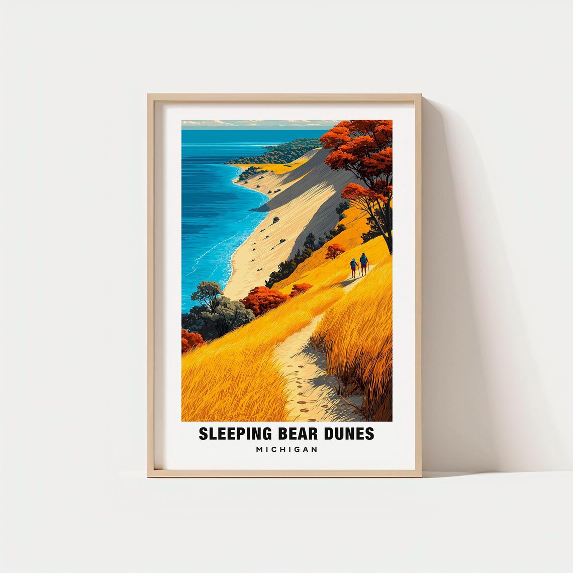 Sleeping Bear Dunes Michigan Autumn Lakeshore Retro Travel Poster