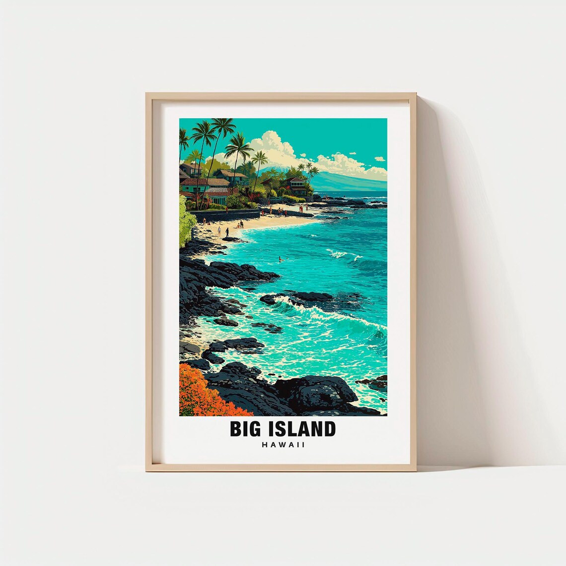 Big Island Hawaii Black Sand Cove Palm Shoreline Sunset Poster