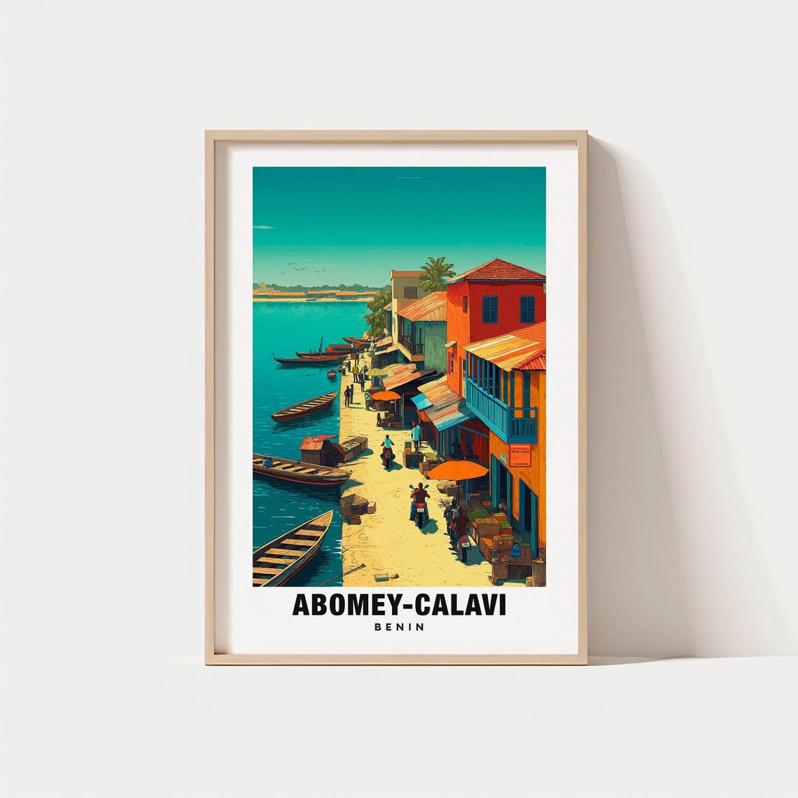 Abomey Calavi Riverside Market Canoes Benin Africa Travel Poster