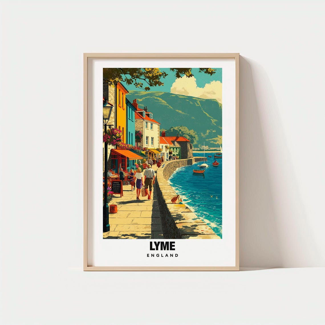 Sunny Lyme England Seaside Promenade Harbor Wall Coastal Poster