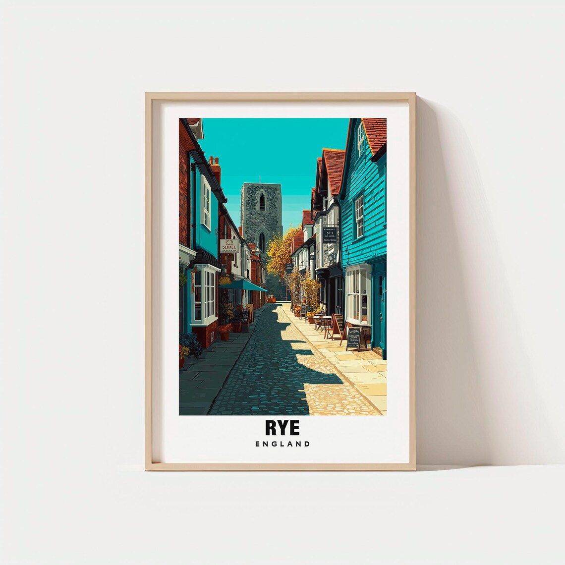 Rye Print England Poster Travel Art Historic Scene Cobblestone Views Village Escape Scenic Landscape Medieval Charm East Sussex