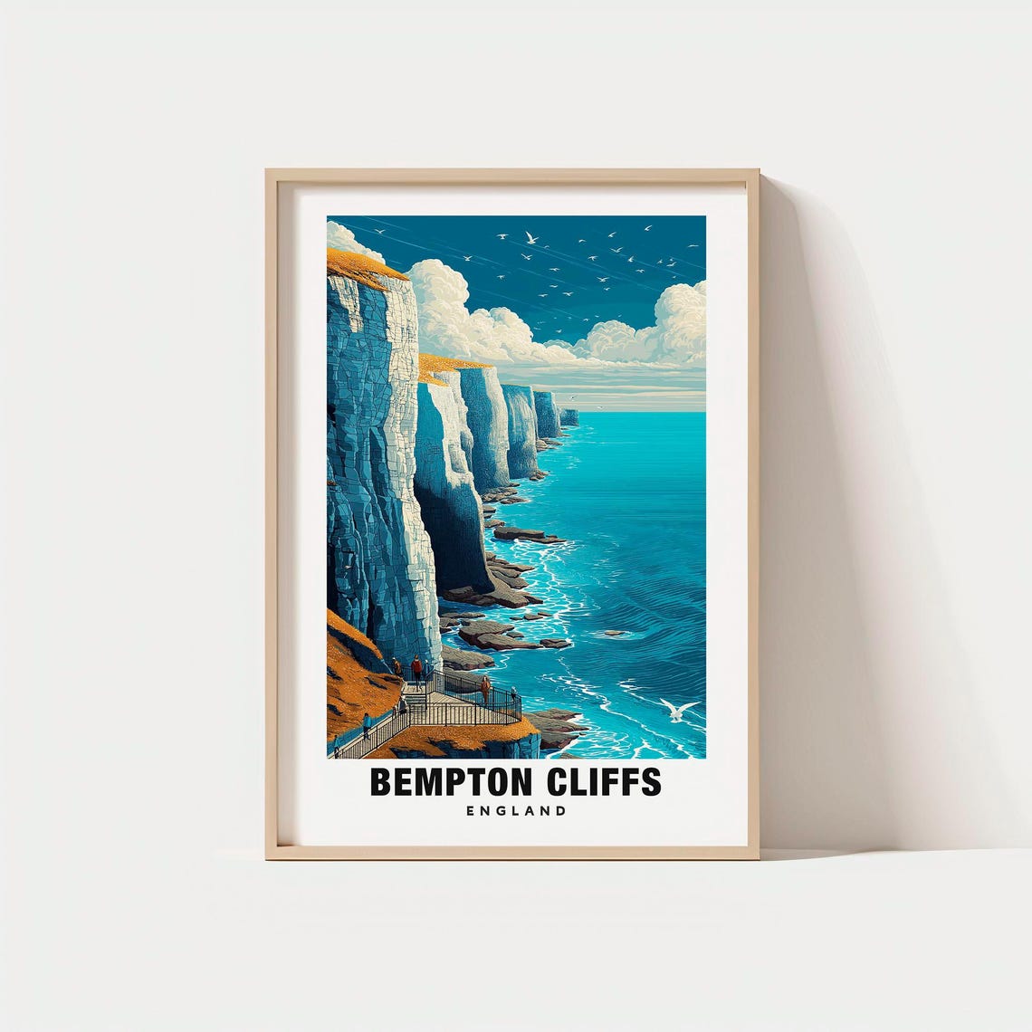 Bempton Cliffs White Chalk Seabird Coast England Travel Poster