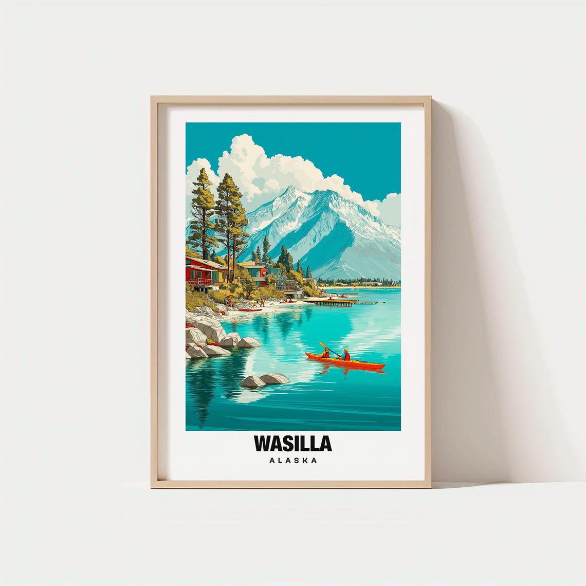 Wasilla Alaska Alpine Lake Kayaks Snowcapped Mountain Poster