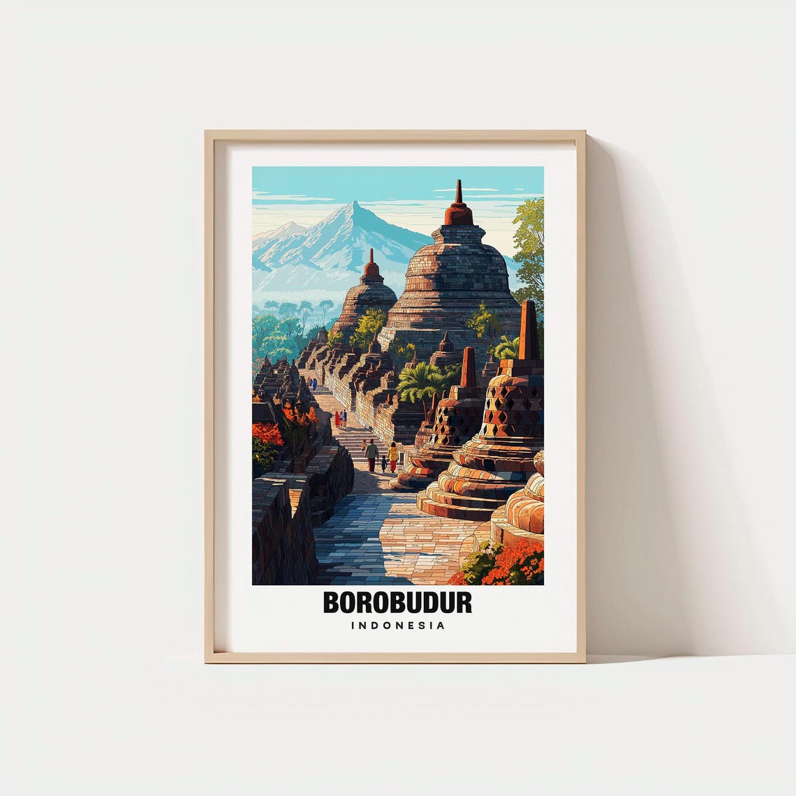 Borobudur Indonesia Ancient Buddhist Temple Stupa Volcano Poster