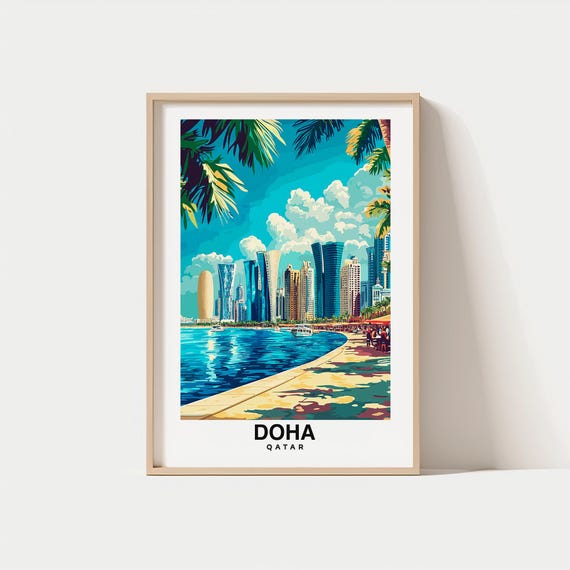 Doha Print Travel Poster Qatari Art Modern Architecture Arabian Gulf Cultural Landmarks Scenic Views Vibrant City Desert Charm