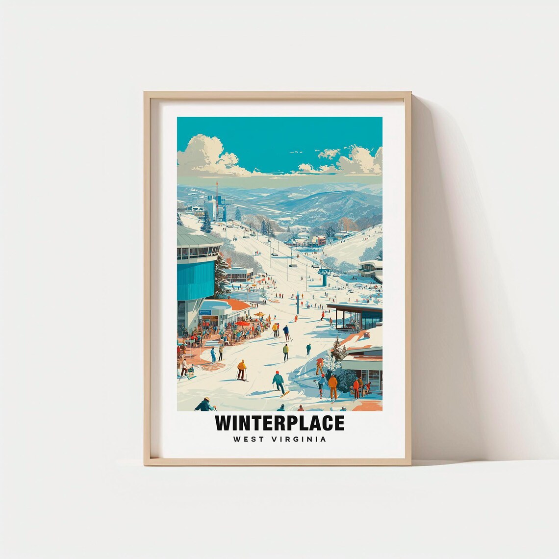 Winterplace West Virginia Bustling Ski Village Winter Travel Poster