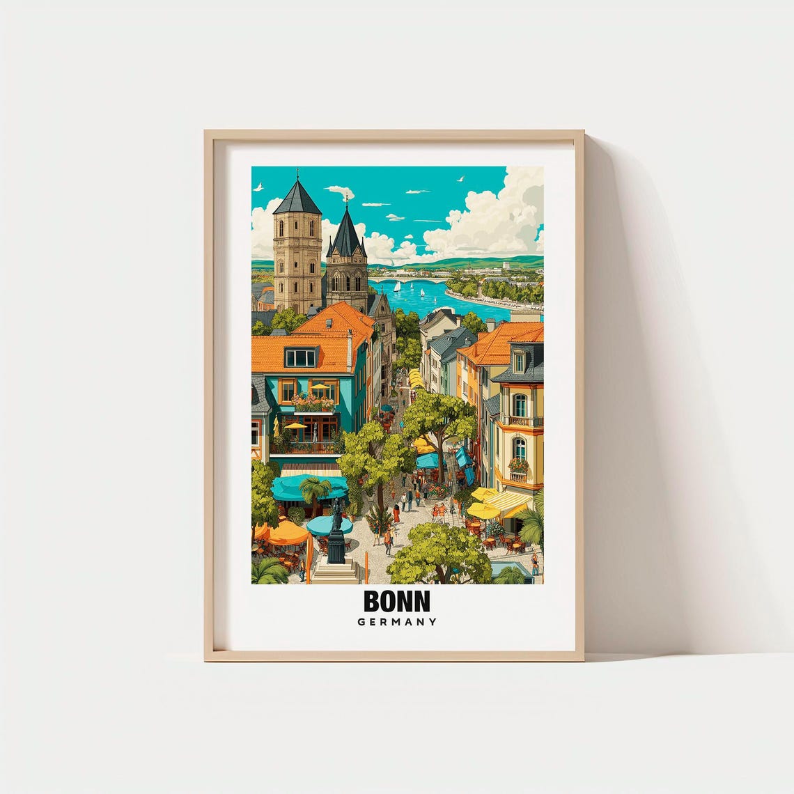 Bonn Germany Rhine Riverfront Cathedral Vintage Travel Poster