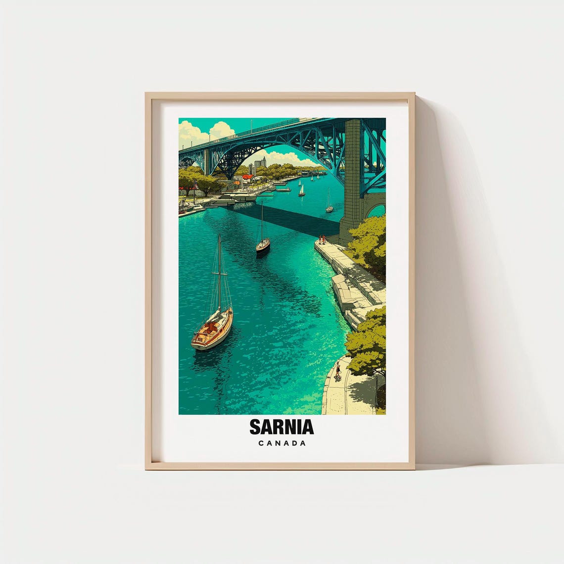 Sarnia Canada Blue Water Bridge Sailboats Waterfront Promenade Poster