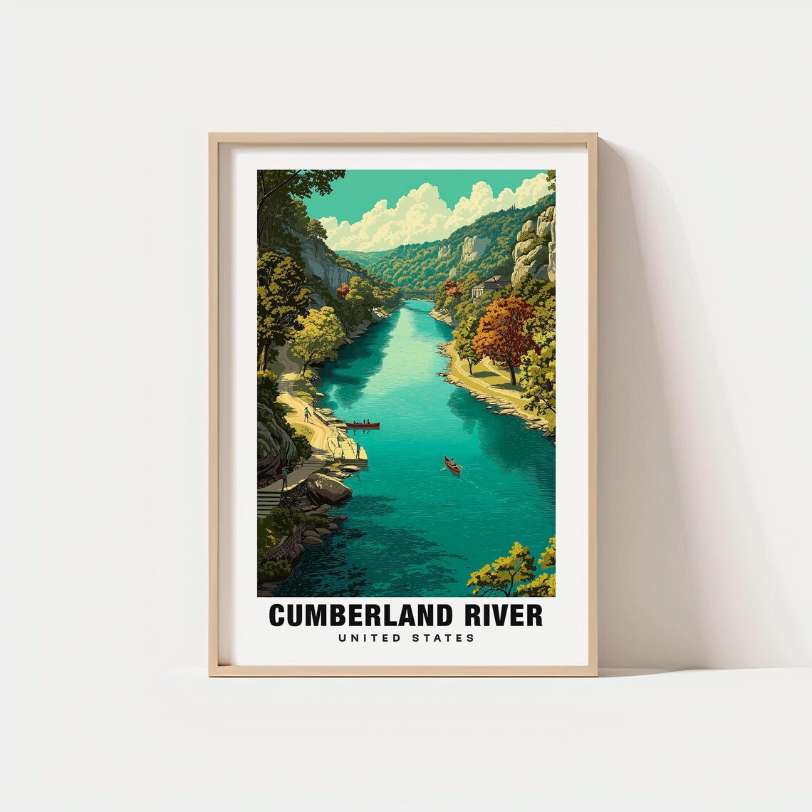 Cumberland River Kayakers Gorge Scenic Vintage Travel Poster