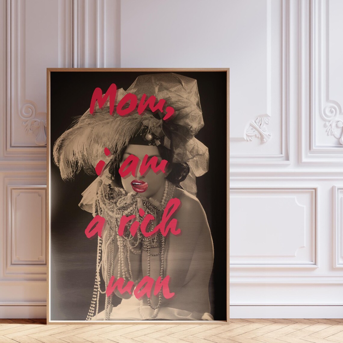Mom I Am a Rich Man Retro Flapper Girl Pink Quote Wall Art Piece
