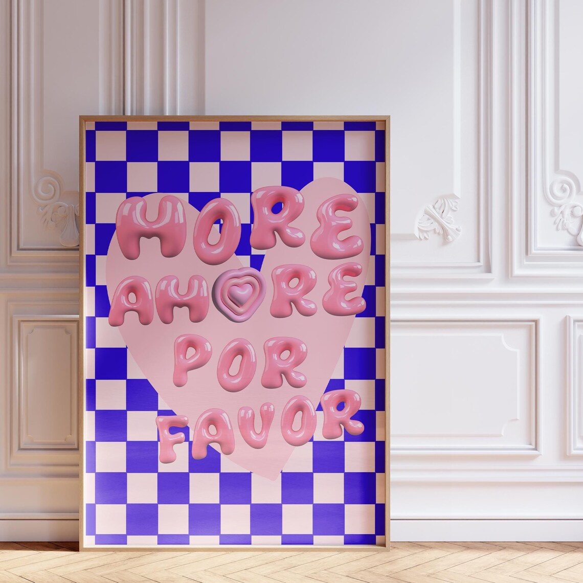 More Amore Por Favor Bubble Letter Checkered Preppy Wall Art Poster