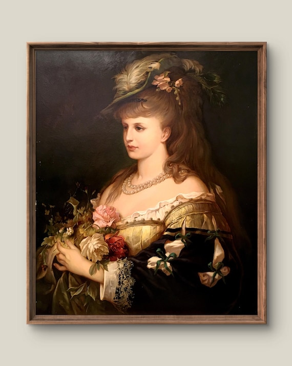 Vintage Woman Portrait Art Print Retro Wall Decor Antique Painting Victorian Lady Instant